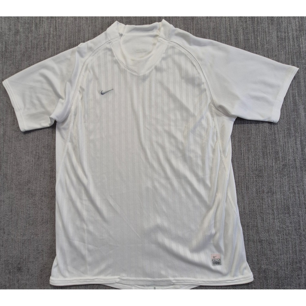 Nike Dri-Fit Soccer Football Jersey Men's White Short Sleeve Athletic Shirt LG
